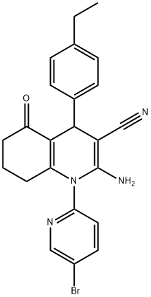 2-amino-1-(5-bromo-2-pyridinyl)-4-(4-ethylphenyl)-5-oxo-1,4,5,6,7,8-hexahydro-3-quinolinecarbonitrile 结构式