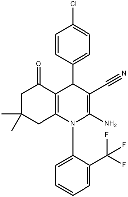 2-amino-4-(4-chlorophenyl)-7,7-dimethyl-5-oxo-1-[2-(trifluoromethyl)phenyl]-1,4,5,6,7,8-hexahydro-3-quinolinecarbonitrile Structure
