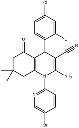 2-amino-1-(5-bromo-2-pyridinyl)-4-(2,4-dichlorophenyl)-7,7-dimethyl-5-oxo-1,4,5,6,7,8-hexahydro-3-quinolinecarbonitrile Struktur