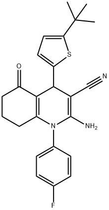 2-amino-4-(5-tert-butyl-2-thienyl)-1-(4-fluorophenyl)-5-oxo-1,4,5,6,7,8-hexahydro-3-quinolinecarbonitrile 化学構造式