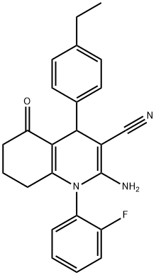 2-amino-4-(4-ethylphenyl)-1-(2-fluorophenyl)-5-oxo-1,4,5,6,7,8-hexahydro-3-quinolinecarbonitrile Struktur