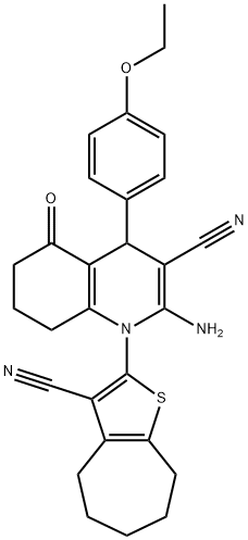 2-amino-1-(3-cyano-5,6,7,8-tetrahydro-4H-cyclohepta[b]thien-2-yl)-4-(4-ethoxyphenyl)-5-oxo-1,4,5,6,7,8-hexahydro-3-quinolinecarbonitrile 结构式