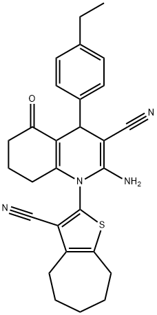 2-amino-1-(3-cyano-5,6,7,8-tetrahydro-4H-cyclohepta[b]thien-2-yl)-4-(4-ethylphenyl)-5-oxo-1,4,5,6,7,8-hexahydro-3-quinolinecarbonitrile,312266-40-3,结构式