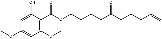 rac 2-Hydroxy-4,6-dimethoxy-benzoic Acid 1-Methyl-5-oxo-9-decen-1-yl Ester Struktur