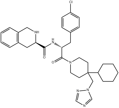 (3R)-N-[(αR)-α-[4-(1H-1,2,4-トリアゾール-1-イルメチル)-4-シクロヘキシルピペリジノカルボニル]-4-クロロフェネチル]-1,2,3,4-テトラヒドロイソキノリン-3β-カルボアミド 化学構造式