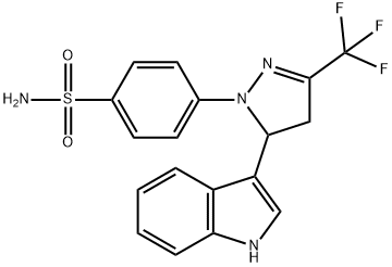 4-[4,5-DIHYDRO-5-(1H-INDOL-3-YL)-3-(TRIFLUOROMETHYL)-1H-PYRAZOL-1-YL]-BENZENESULFONAMIDE 化学構造式