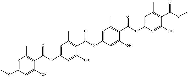 2-Hydroxy-4-[[2-hydroxy-4-[(2-hydroxy-4-methoxy-6-methylbenzoyl)oxy]-6-methylbenzoyl]oxy]-6-methylbenzoic acid 3-hydroxy-4-(methoxycarbonyl)-5-methylphenyl ester,31449-13-5,结构式