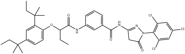 3-[[2-[2,4-ビス(1,1-ジメチルプロピル)フェノキシ]-1-オキソブチル]アミノ]-N-[[4,5-ジヒドロ-5-オキソ-1-(2,4,6-トリクロロフェニル)-1H-ピラゾール]-3-イル]ベンズアミド 化学構造式