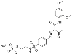 sodium S-[2-[[[4-[[1-[[(2,4-dimethoxyphenyl)amino]carbonyl]-2-oxopropyl]azo]phenyl]sulphonyl]amino]ethyl] thiosulphate Structure