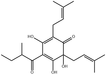 3,5,6-trihydroxy-2-(2-methylbutanoyl)-4,6-bis(3-methylbut-2-enyl)cyclohexa-2,4-dien-1-one, 31769-65-0, 结构式