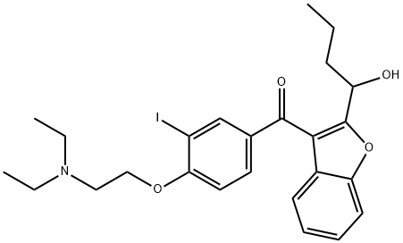2-(1-羟基丁基)-3-苯并呋喃基-[4-(2-二乙氨基乙氧基)-3-碘苯基]甲酮,318267-28-6,结构式