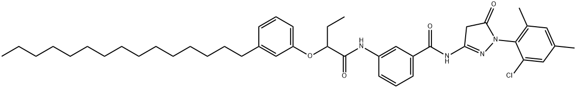 N-[3-[[1-(6-クロロ-2,4-ジメチルフェニル)-5-オキソ-2-ピラゾリン-3-イル]カルバモイル]フェニル]-2-(3-ペンタデシルフェノキシ)ブチルアミド 化学構造式