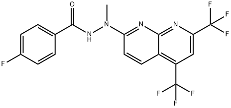 Benzoic acid, 4-fluoro-, 2-[5,7-bis(trifluoromethyl)-1,8-naphthyridin-2-yl]-2-methylhydrazide (9CI) 化学構造式