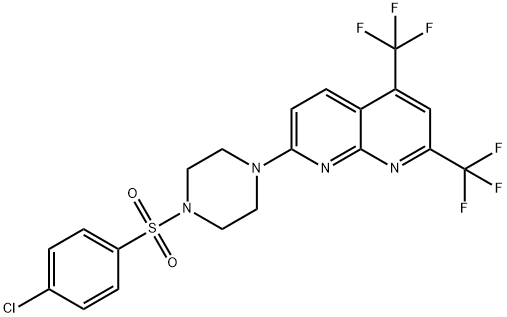 Piperazine, 1-[5,7-bis(trifluoromethyl)-1,8-naphthyridin-2-yl]-4-[(4-chlorophenyl)sulfonyl]- (9CI) Structure
