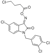 1H-INDOLE-2,3-DIONE, 5-CHLORO-1-[(3,4-DICHLOROPHENYL)METHYL]-, 3-[O-(4-CHLORO-1-OXOBUTYL)OXIME] Struktur