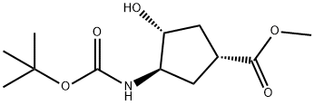 (1R,3R,4R)-N-BOC-3-アミノ-4-ヒドロキシシクロペンタンカルボン酸メチル 化学構造式