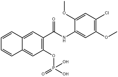 N-(4-クロロ-2,5-ジメトキシフェニル)-3-(ホスホノオキシ)-2-ナフタレンカルボアミド 化学構造式