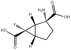 Bicyclo[3.1.0]hexane-2,6-dicarboxylic acid, 2-amino-6-fluoro-, (1S,2R,5S,6S)- (9CI) Structure