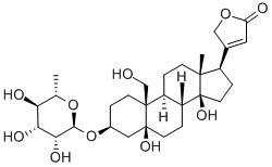 3β-(α-L-ラムノピラノシルオキシ)-5,14,19-トリヒドロキシ-5β,14β-カルダ-20(22)-エノリド 化学構造式