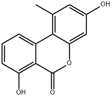 3,7-Dihydroxy-1-methyl-6H-dibenzo[b,d]pyran-6-one Struktur