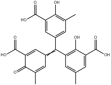 5-[(3-カルボキシ-2-ヒドロキシ-5-メチルフェニル)(3-カルボキシ-5-メチル-4-オキソ-2,5-シクロヘキサジエン-1-イリデン)メチル]-2-ヒドロキシ-3-メチル安息香酸 化学構造式