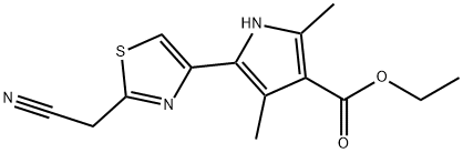 1H-Pyrrole-3-carboxylicacid,5-[2-(cyanomethyl)-4-thiazolyl]-2,4-dimethyl-,ethylester(9CI) 结构式