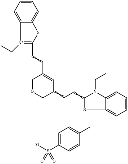 3-ETHYL-2-((E)-2-[5-((Z)-2-[3-ETHYL-1,3-BENZOTHIAZOL-2(3H)-YLIDENE]ETHYLIDENE)-2H-PYRAN-3(6H)-YL]ETHENYL)-1,3-BENZOTHIAZOL-3-IUM 4-METHYLBENZENESULFONATE Struktur