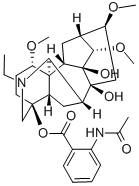 20-エチル-1α,14α,16β-トリメトキシアコニタン-4,8,9-トリオール4-[2-(アセチルアミノ)ベンゾアート] 化学構造式