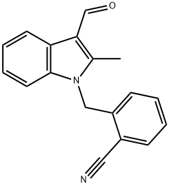 2-((3-甲酰基-2-甲基-1H-吲哚-1-基)甲基) 苯甲腈, 329061-80-5, 结构式