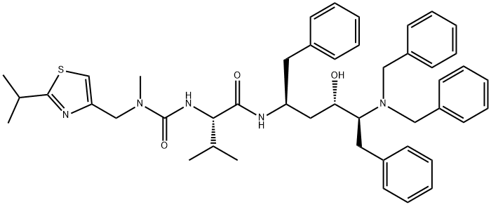 ButanaMide, N-[(1S,3S,4S)-4-[bis(phenylMethyl)aMino]-3-hydroxy-5-phenyl-1-(phenylMethyl)pentyl]-3-Methyl-2-[[[Methyl[[2-(1-Methylethyl)-4-thiazolyl]Methyl]aMino]carbonyl]aMino]-, (2S)- 化学構造式