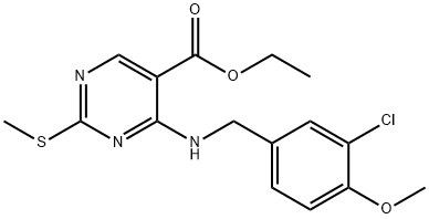 (5-PyriMidinecarboxylicacid, 4-[[(3-chloro-4-Methoxyphenyl)Methyl]aMino]-2-(Methylthio)-,ethyl ester) 化学構造式