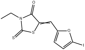 (5Z)-3-エチル-5-[(5-ヨード-2-フリル)メチレン]-2-チオキソ-1,3-チアゾリジン-4-オン 化学構造式