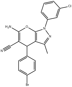 6-amino-4-(4-bromophenyl)-1-(3-chlorophenyl)-3-methyl-1,4-dihydropyrano[2,3-c]pyrazole-5-carbonitrile,332052-35-4,结构式