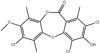 2,4,7-Trichloro-3-hydroxy-8-methoxy-1,6,9-trimethyl-11H-dibenzo[b,e][1,4]dioxepin-11-one,33211-66-4,结构式