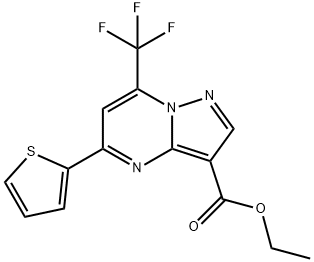 ETHYL 7-(TRIFLUOROMETHYL)-5-(THIOPHEN-2-YL)PYRAZOLO[1,5-A]PYRIMIDINE-3-CARBOXYLATE 化学構造式