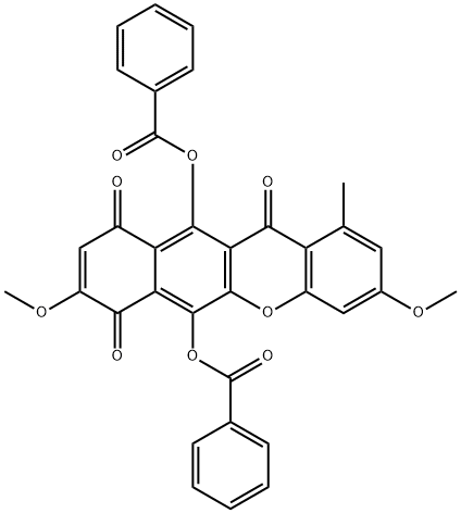 6,11-Dihydroxy-3,8-dimethoxy-1-methyl-10H-benzo[b]xanthene-7,10,12-trione dibenzoate 结构式