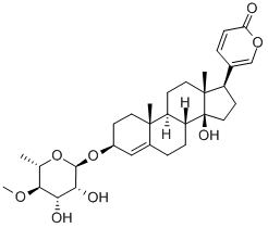 3β-[(6-デオキシ-4-O-メチル-α-L-マンノピラノシル)オキシ]-14-ヒドロキシブファ-4,20,22-トリエノリド 化学構造式