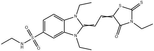 1,1,3-triethyl-2-[(3-ethyl-4-oxo-2-thioxothiazolidin-5-ylidene)ethylidene]-2,3-dihydro-1H-benzimidazole-5-sulphonamide Structure