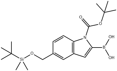 1H-Indole-1-carboxylic acid, 2-borono-5-[[[(1,1-dimethylethyl)dimethylsilyl]oxy]methyl]-, 1,1-dimethylethyl ester 化学構造式