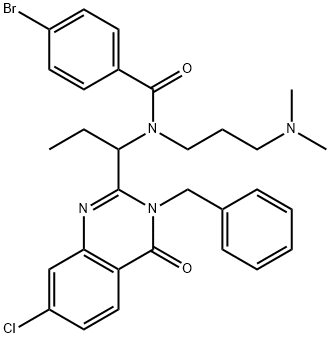 N-[1-(3-Benzyl-7-chloro-4-oxo-3,4-dihydro-quinazolin-2-yl)-propyl]-4-bromo-N-(3-dimethylamino-propyl)-benzamide Struktur