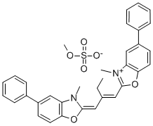 methyl 3-methyl-2-[2-[(3-methyl-5-phenyl-3H-benzoxazol-2-ylidene)methyl]but-1-enyl]-5-phenylbenzoxazolium sulphate Struktur