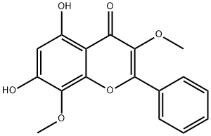 5,7-ジヒドロキシ-3,8-ジメトキシ-2-フェニル-4H-1-ベンゾピラン-4-オン 化学構造式
