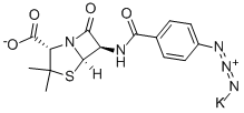 6-(P-AZIDOBENZAMIDO)-3,3-DIMETHYL-7-OXO-4-THIA-1-AZABICYCLO[3.2.0]HEPTANE-2-CARBOXYLIC ACID, MONOPOTASSIUM SALT Structure