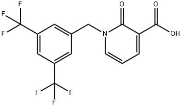 1-[3,5-ビス(トリフルオロメチル)ベンジル]ピリド-2-オン-3-カルボン酸 化学構造式