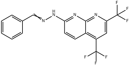 Benzaldehyde, [5,7-bis(trifluoromethyl)-1,8-naphthyridin-2-yl]hydrazone (9CI) 化学構造式