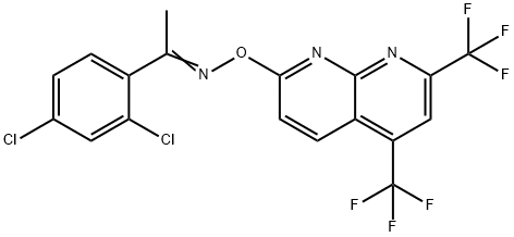 Ethanone, 1-(2,4-dichlorophenyl)-, O-[5,7-bis(trifluoromethyl)-1,8-naphthyridin-2-yl]oxime (9CI) Structure