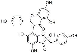 3-[2,3-Dihydro-2,4,6-trihydroxy-2-[(4-hydroxyphenyl)methyl]-3-oxobenzofuran-7-yl]-2,3-dihydro-5,7-dihydroxy-2-(4-hydroxyphenyl)-4H-1-benzopyran-4-one Struktur