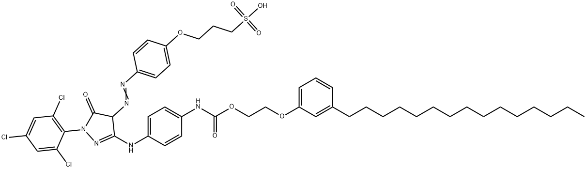 C-[2-(3-pentadecylphenoxy)ethyl] hydrogen [4-[[4,5-dihydro-5-oxo-4-[[4-(3-sulphonatopropoxy)phenyl]azo]-1-(2,4,6-trichlorophenyl)-1H-pyrazol-3-yl]amino]phenyl]carbamate Structure