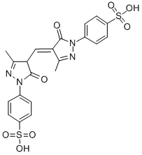 p-[4-[[1,5-dihydro-3-methyl-5-oxo-1-(4-sulphophenyl)-4H-pyrazol-4-ylidene]methyl]-4,5-dihydro-3-methyl-5-oxo-1H-pyrazol-1-yl]benzenesulphonic acid,34142-26-2,结构式