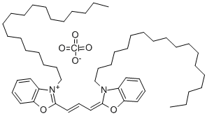 3-十八烷基-2-[3-(3-十八烷基-2(3H)-苯并恶唑-2-亚基)-1-丙烯-1-基]苯并恶唑高氯酸盐, 34215-57-1, 结构式